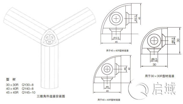 三根圆弧型材连接